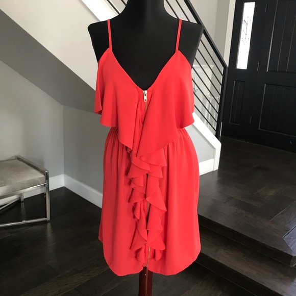 Alya Dresses & Skirts - Alya ruffle front zipper dress coral orange m mini
